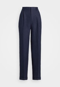 HERRINGBONE LINEN TAPERED PANT - Hlače - navy
