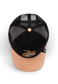 Crna i breskva šilterica s mrežastim stražnjim dijelom, ravnim šiltom i izvezenom oznakom tigra centriranom sprijeda. Snapback zatvaranje za prilagodljivu veličinu.