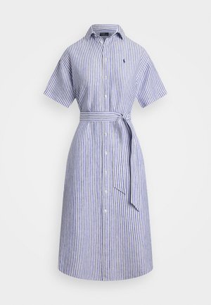 Polo Ralph Lauren STRIPED LINEN SHORT SLEEVE SHIRTDRESS - Košilové šaty - white/blue
