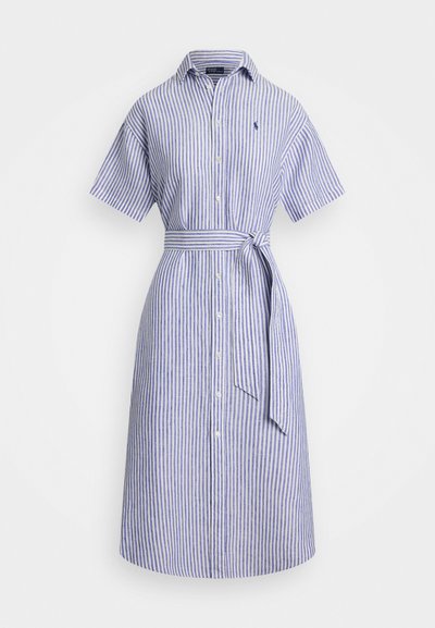 Polo Ralph Lauren STRIPED LINEN SHORT SLEEVE SHIRTDRESS - Vestido camiseiro - white/blue