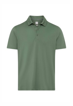 Kurzärmliges Polohemd in Tannengrün, aus weicher Baumwolle. Mit einer Knopfleiste, umklappbarem Kragen und einer sauberen, glatten Textur.