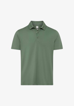 Kurzärmliges Polohemd in Tannengrün, aus weicher Baumwolle. Mit einer Knopfleiste, umklappbarem Kragen und einer sauberen, glatten Textur.