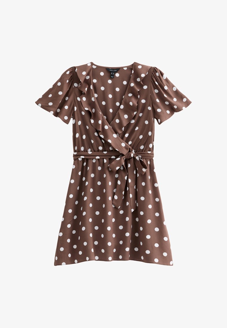 New Look POLKA-DOT WRAP-FRONT MINI - Jersey dress - brown pattern/brown - Zalando New Look POLKA-DOT WRAP-FRONT MINI - Jersey dress - brown pattern/brown - Zalando