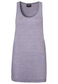 Lys lilla tanktop laget av myk, lett stoff. Har en rund halslinning og rett søm, uten synlige mønstre eller grafikk.