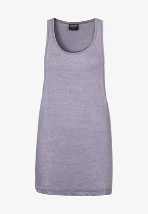 Hellblaues Tanktop aus weichem, leichtem Stoff. Hat einen runden Halsausschnitt und einen geraden Saum, ohne sichtbare Muster oder Grafiken.