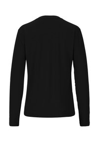 Musta pitkähihainen paita, jossa on pyöreä kaula-aukko. Sileä pinta, istuva muotoilu ja tavallinen selkä ilman koristeita tai kuvioita.