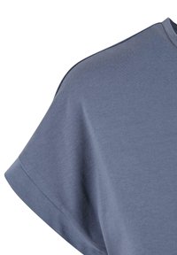 T-shirt à manches courtes et col rond de couleur bleu marine uni, confectionné en tissu de coton doux et lisse, avec une coupe décontractée et des coutures discrètes aux épaules.