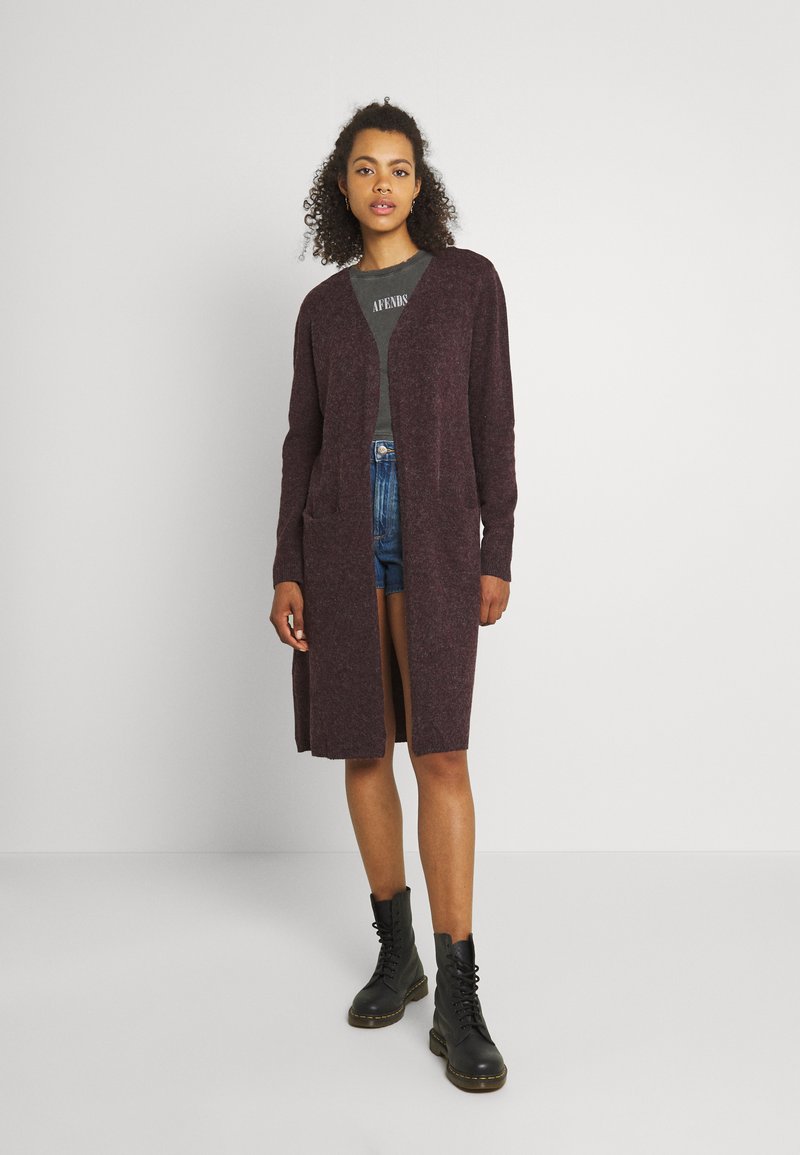 Vero Moda VMDOFFY LS LONG OPEN GA NOOS - Casaco de malha - port royale/black melange