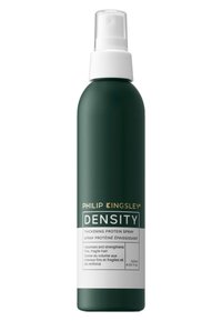 Grüne zylindrische Sprayflasche mit weißem Sprühkopf. Das Etikett zeigt "PHILIP KINGSLEY DENSITY" in goldener und weißer Schrift. Fassungsvermögen 120 ml.