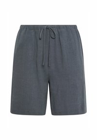 Donkergrijze linnen shorts met een trekkoord in de taille, met een ontspannen pasvorm en een zachte textuur zonder zakken of opvallende naden.