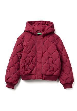ONION QUILTED CREPE-EFFECT  HOODED CUFFS AND BOTTOM HEM. FRONT ZIP AND BUTTONED PLACKET - Light jacket - red