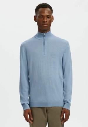 Selected SLMTRAY LS KNIT MERINO HALF ZIP NOOS - Pullover - dusty blue
