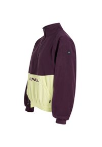 Paarse en lichtgele fleece trui met een hoge kraag, half-rits sluiting, elastische manchetten en O'Neill logo op de voorkant.