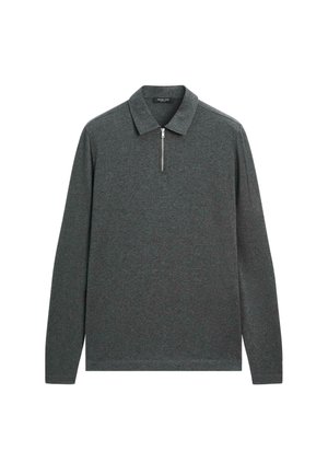 LONG SLEEVE POLO SHIRT WITH ZIP-UP COLLAR  - Strickpullover - grey