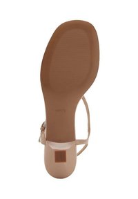 Beige High-Heel-Sandale mit glattem Obermaterial, schlanken Riemen und einer strukturierten Gummisohle mit Logodetail.