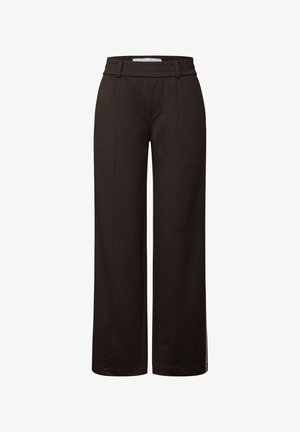 Sorte brede bukser med elastisk talje, som har lodrette sømdetaljer og en glat struktur. Velegnet til afslappet brug.