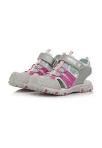 Leichte Sandalen in Grau, Pink und Mint. Mit verstellbarem Riemen, atmungsaktivem Netz, gepolstertem Schuhsohle und strukturiertem Außensohle für besseren Halt.