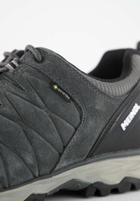 Schwarzer Wildlederschuh für Wanderungen mit strukturiertem Design, GORE-TEX-Label, grauen Akzenten und einer robusten Gummisohle. Geeignet für Outdoor-Aktivitäten.