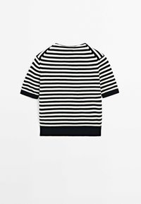 Svart- och vitrandig kortärmad topp med ribbat mönster, rund halsringning och enfärgad svart nederdel, med raglanärmar.