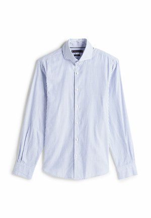 Stribet skjorte med knapper i lyseblå og hvid. Har lange ærmer, en spids krave og en klassisk pasform med en glat stofstruktur.
