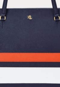 Lauren Ralph Lauren STRIPED LEATHER MEDIUM KARLY TOTE BAG - Maisiņveida soma - refined navy/orange/white