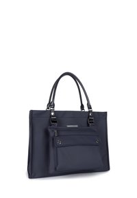 Borsa a tracolla navy realizzata in tessuto resistente, dotata di doppie maniglie, una tasca con zip frontale e un design elegante e minimalista.