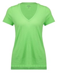 Grön bomulls t-shirt med v-ringning och korta ärmar. Har en klassisk passform och en slät textur, perfekt för avslappnad användning.