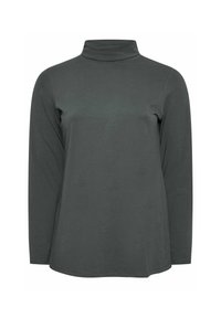 Szary, długi sweter z golfem wykonany z miękkiego materiału, charakteryzujący się luźnym fasonem i minimalistycznym stylem, idealny do noszenia w warstwach.