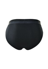 Slip di cotone nero con una superficie liscia, dotato di un morbido cinturino elastico embossato con "HOM". Forma posteriore arrotondata per una maggiore copertura.