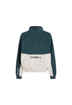 Polarowy rozpinany sweter w kolorze niebiesko-kremowym, z elastycznym pasem. Na przodzie znajduje się logo "O'Neill".