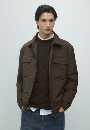 OVERSHIRT WITH POCKETS AND COLLAR PIECE - Giacca invernale - mottled dark brown
