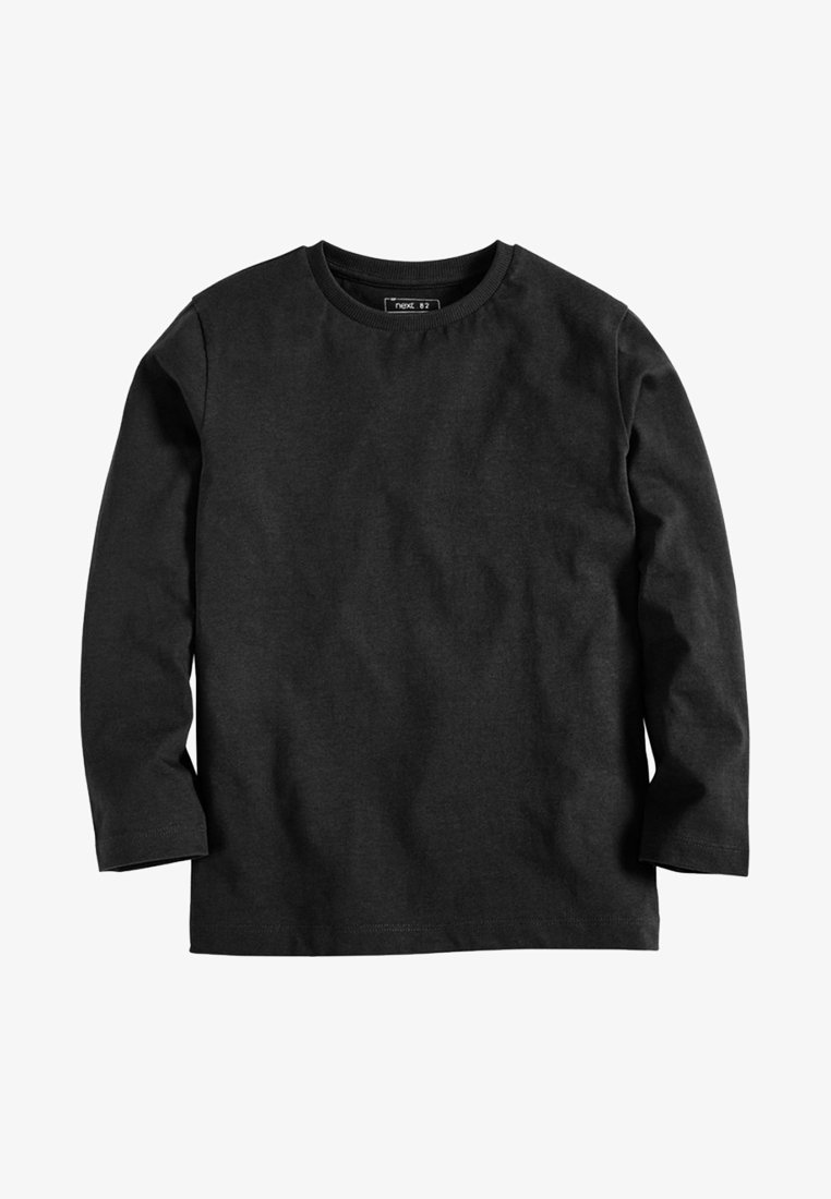 Langærmet sort t-shirt lavet af bomuld, med rund hals og en afslappet pasform. Glat tekstur, ingen synlige mønstre eller udsmykninger.