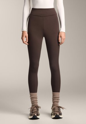 OYSHO WARM HIGH-RISE ANKLE-LENGTH LEGGINGS WITH POCKETS - Lauftights - dark brown