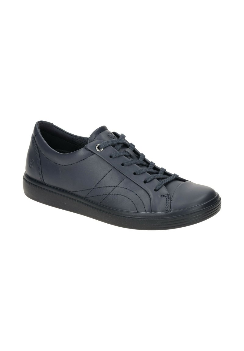 Marineblaue Ledersneaker mit niedrigem Profil, runder Zehenpartie, Schnürdesign, glatter Textur und subtilen Nähdetails. Gummisohle für guten Halt.