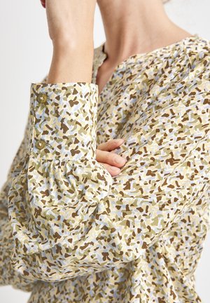Blouse - ecru weiss grün druck