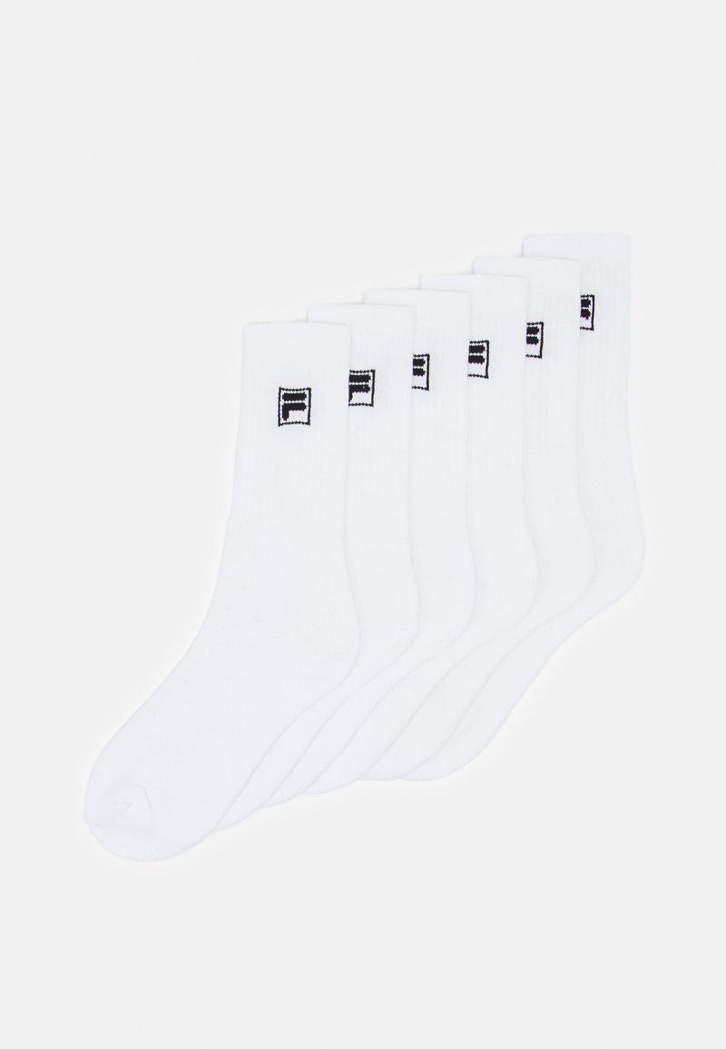 Weiße Baumwoll-Socken im Crew-Stil im Sechserpack, mit schwarzem Logo, geripptem Material und normaler Länge für Komfort und Passform.