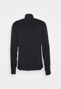 Zwarte langgebreeide shirt met een gestructureerd diamanten patroon, knopenmanchetten en een klassieke kraag. Glad materiaal, achterkant weergegeven.