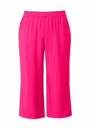 Lyserøde cropped bukser med elastisk talje, der har en let tekstur og sidelommer. Enkelt design uden synlige mønstre.