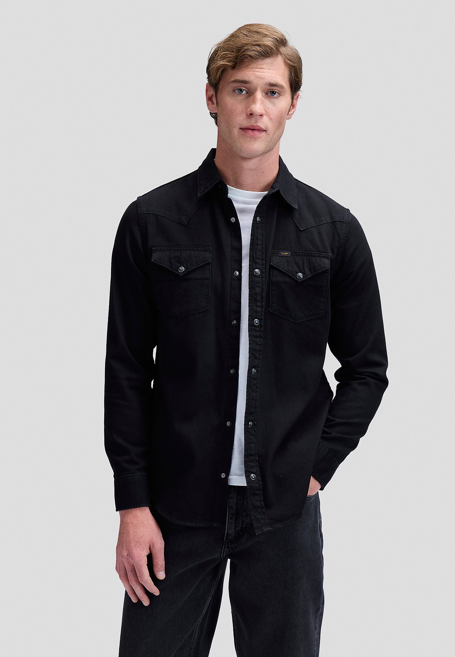 Lee REGULAR WESTERN - Overhemd - black/zwart denim/blackdenim
