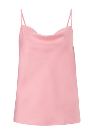 Roze satijnen camisole met dunne verstelbare bandjes, een ronde halslijn en een losse fit, met een gladde, zachte textuur.