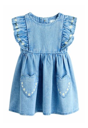 REGULAR FIT - FRILL SLEEVE - Jeansklänning - mid blue denim