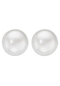 Orecchini a perla bianca tonda, superficie liscia, alta lucentezza, design classico, caratterizzati da una forma solida e sferica senza ulteriori decorazioni.