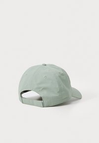 Light green cotton baseball cap with a curved brim, adjustable strap at the back, and ventilation holes on the sides.