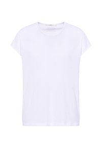T-shirt bianca in cotone organico con colletto a giro e maniche corte. Tessuto morbido, taglio casual e senza motivi o accenti visibili.