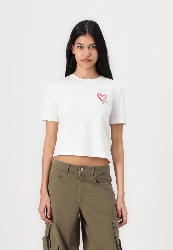 ONLVALLIE LIFE LOVE - Print T-shirt - cloud dancer4