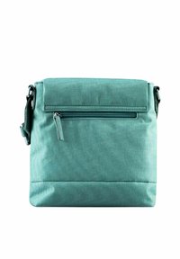 Borsa a tracolla in tessuto turchese con tasca frontale con cerniera. Design quadrato, tracolla regolabile e finitura testurizzata. Materiale durevole.