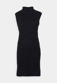 Vestito senza maniche lavorato a maglia nero con colletto alto, texture a trecce e orlo a coste.