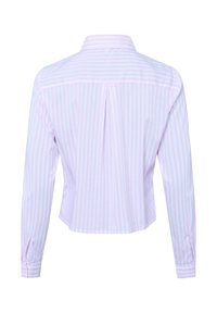 Camicia accorciata con maniche lunghe, strisce verticali rosa chiaro e blu, polsini con bottoni e una piega centrale sul retro per un migliore fit.