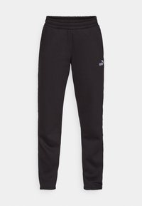 Schwarze Jogginghose mit geripptem Bund, tailliertem Bein-Design und kleinem weißen Puma-Logo auf der Vorderseite. Hergestellt aus einem weichen Material.