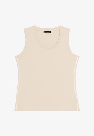 Débardeur beige sans manches avec encolure ronde et logo discret "Freddy" sur la poitrine, conçu pour un usage décontracté ou sportif.